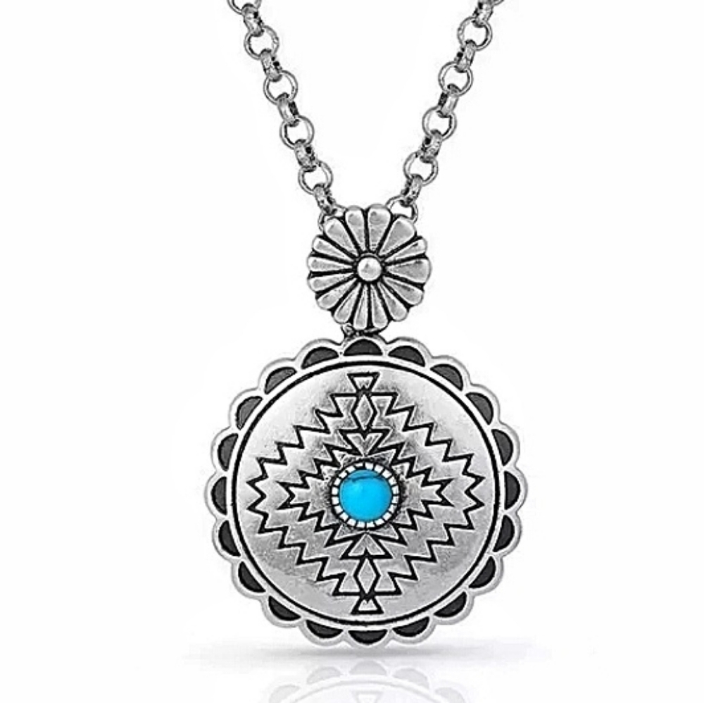 Montana Silversmiths Aztec Center of the Storm Scalloped Turquoise Necklace New!
